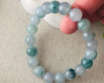 10 mm アイシーブルーグリーンフロートフラワー 翡翠ジェダイトビーズ