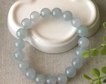 10mm Icy Glutinous Moist Sky Blue Jadeite Jade Bead Bracelet