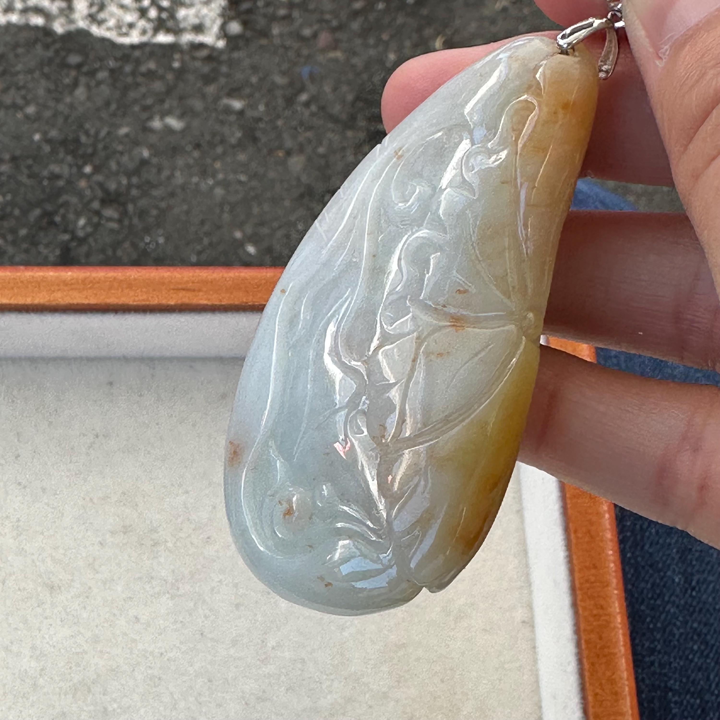 68 mm 翡翠 翡翠 赤黄 彫刻 魚花ペンダント - Etsy 日本