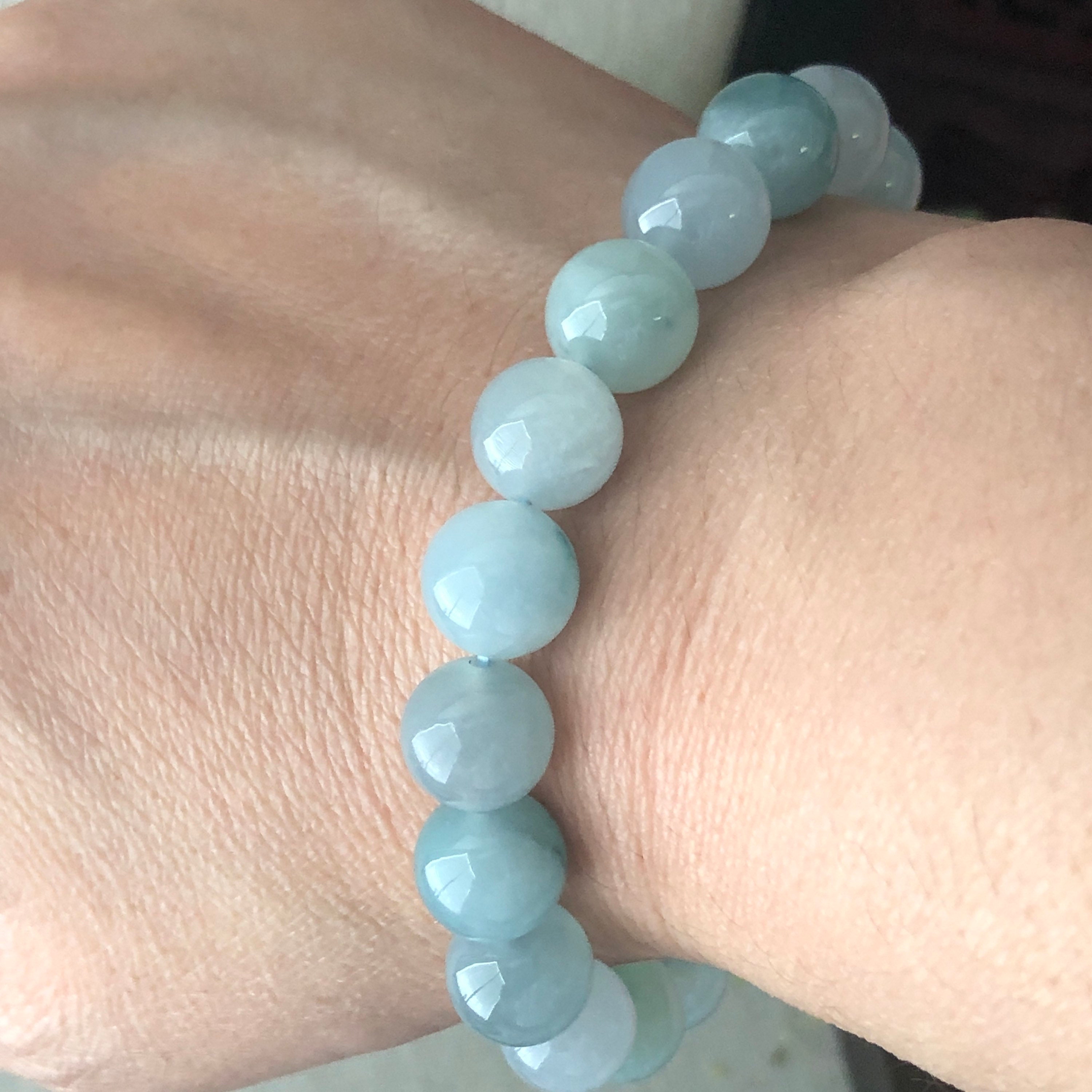 10 mm アイシーブルーグリーンフロートフラワー 翡翠ジェダイトビーズ