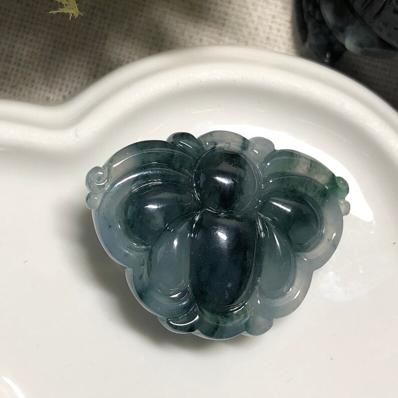 28.5 mm Grade A Icy Dark Green Wuji Carved Bat Jadeite Jade Pendant