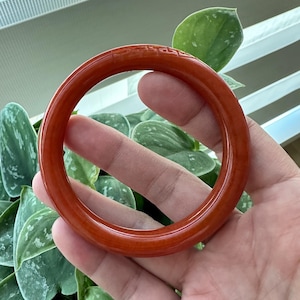56mm Red Orange Jadeite Jade Round shaped carved Bangle