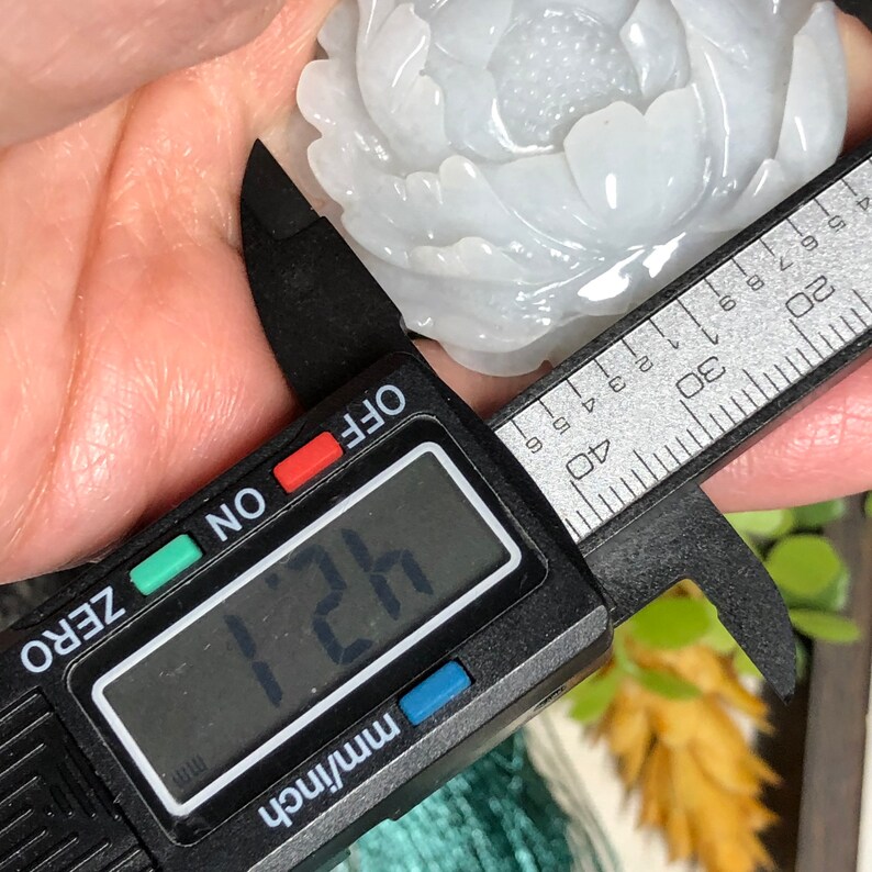 42.1 mm Certified Myanmar Grade A Icy Glutinous Carved Flower Pendant Medallion