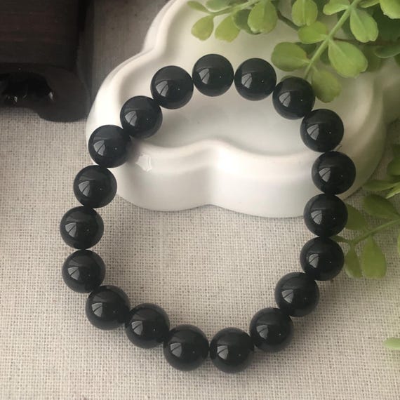 10mm High Glossy Omphacite Black Jadeite Jade Bead Bracelet - Etsy