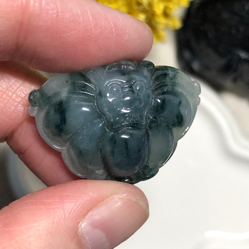 28.5 mm Grade A Icy Dark Green Wuji Carved Bat Jadeite Jade Pendant