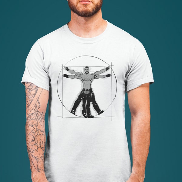 T-shirt en coton biologique gay vitruvien | Chemise de la fierté gay | Tee-shirt de fierté | T-shirt pour hommes gays | Art gay | T-shirt queer | Vêtements LGBTQ