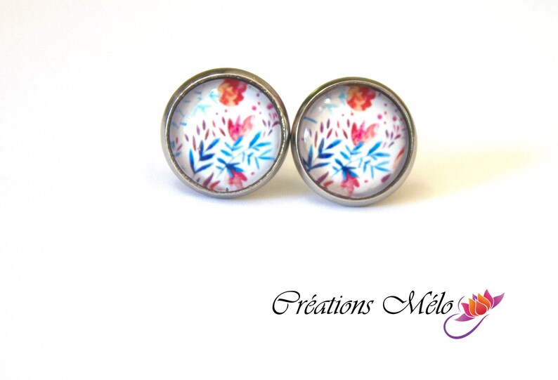 PINK FLAMINGO CABOCHON GLASS STUD EARRINGS 12MM