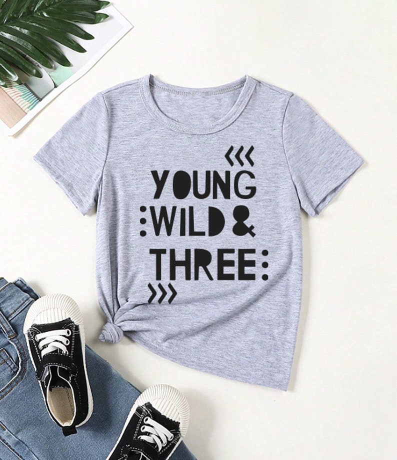 Young wild & three T-shirt 3rd birthday boys girls Other colours Grey