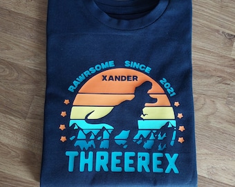 Three Rex Personalised kids 3rd Birthday T-shirt