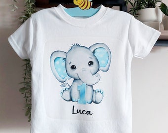 Personalised Kids Elephant 1st 2nd 3rd Birthday T-shirt ages 1 , 2 , 3