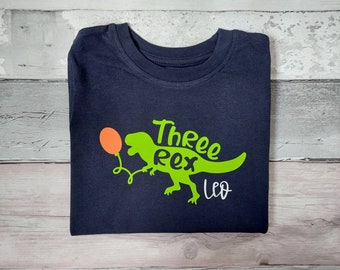 Three Rex dinosaur balloon personalised T-shirt 3rd birthday Dinosaur Boys & Girls