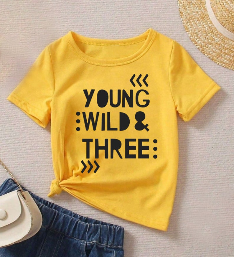 Young wild & three T-shirt 3rd birthday boys girls Other colours Yellow