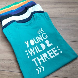 Young wild & three T-shirt 3rd birthday boys girls Other colours Aqua