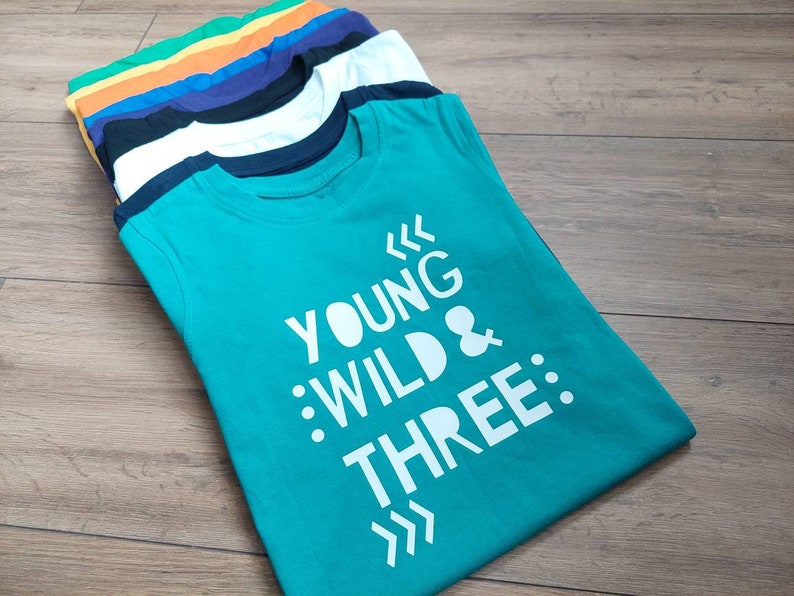 Young wild & three T-shirt 3rd birthday boys girls Other colours Aqua