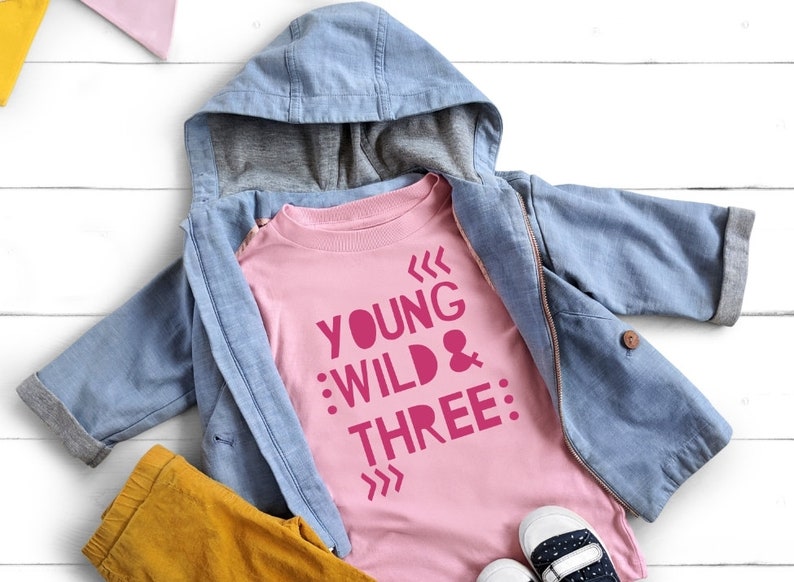Young wild & three T-shirt 3rd birthday boys girls Other colours Pink