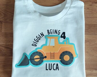 Personalised Digger boys Birthday T-shirt 1st 2nd 3rd 4th 5th birthday