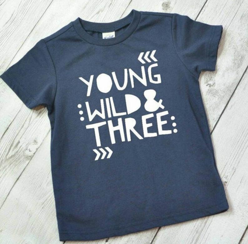 Young wild & three T-shirt 3rd birthday boys girls Other colours Navy