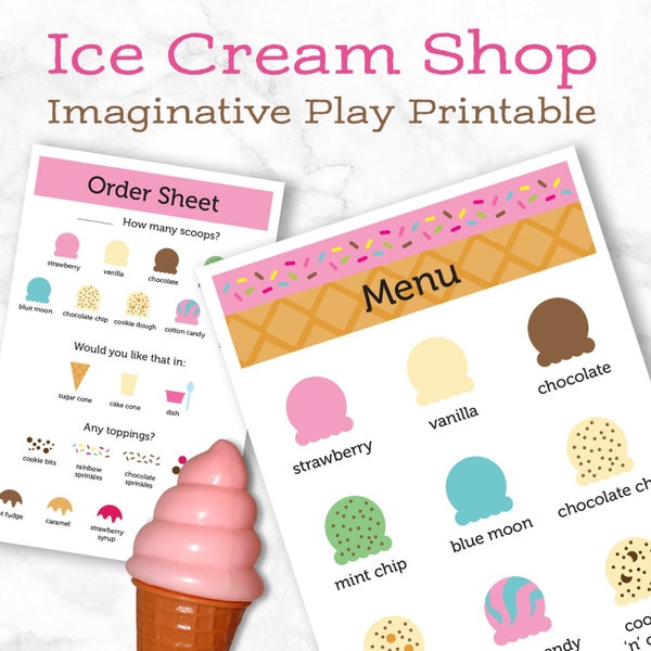 Ice Cream Shop Printable, Imaginative Play, Pretend Play, Kids, PDF, Instant Digital Download, US Letter Size
