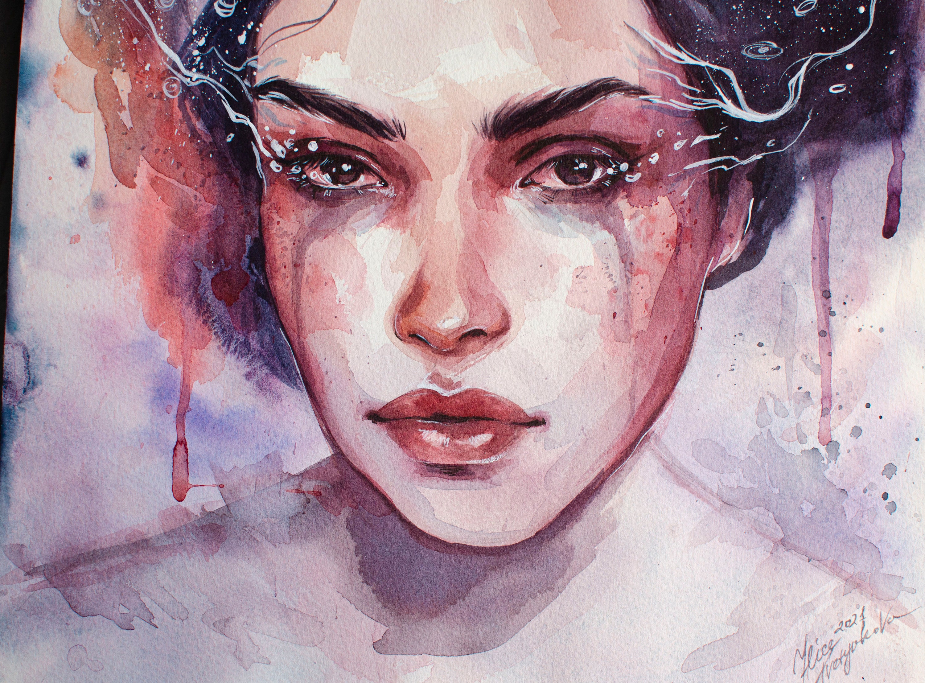 Watercolor original abstract painting portrait of woman Etsy