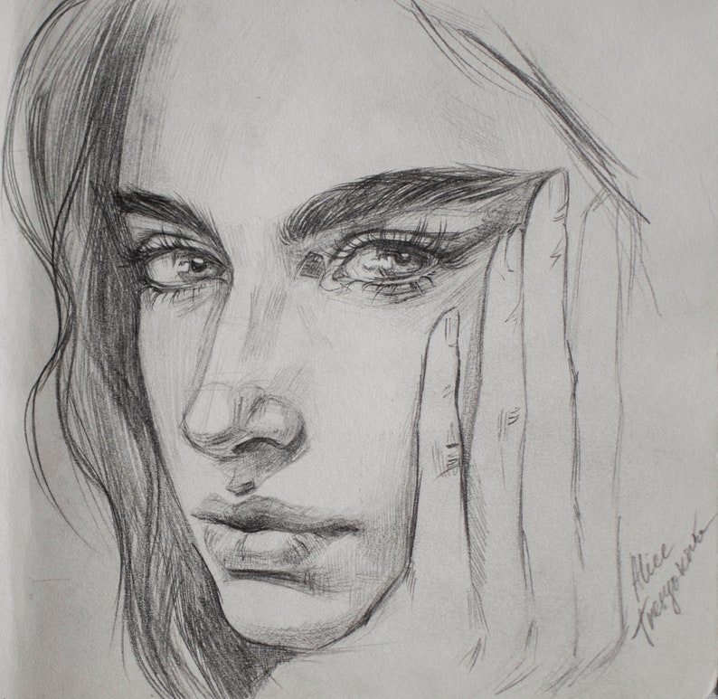 Original pencil drawing portrait of woman face art sketch Etsy