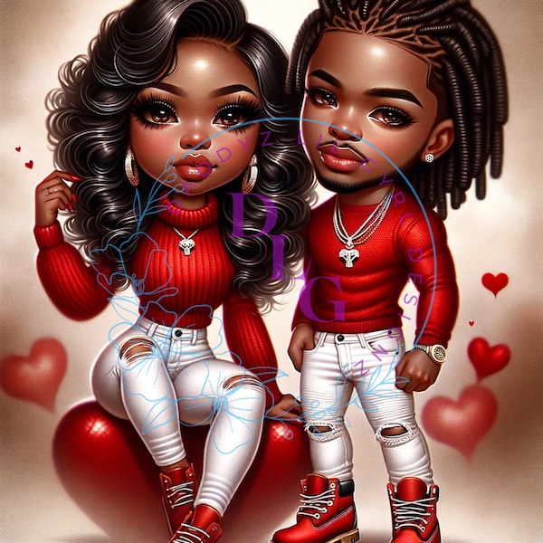 Black Love for Valentines | Clip art | 2 PNGs | Locs | Love | Valentine's Day | Couple