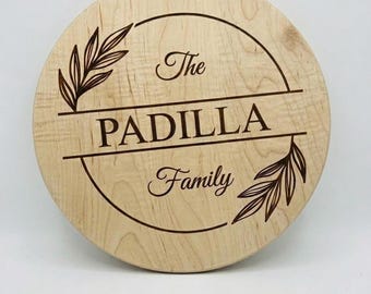 Personalized Wood Lazy Susan | Engraved Family Name Turntable