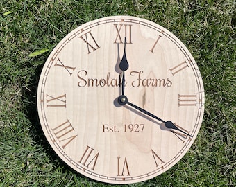 Personalized Wooden Clock | Roman Numeral Clock | Housewarming Wood Clock Gift | Engraved Wood Clocks | Custom Wood Clock |Rustic Wall Clock