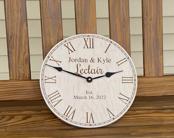 Personalized Rustic Wood Clock | Engraved Anniversary Gift