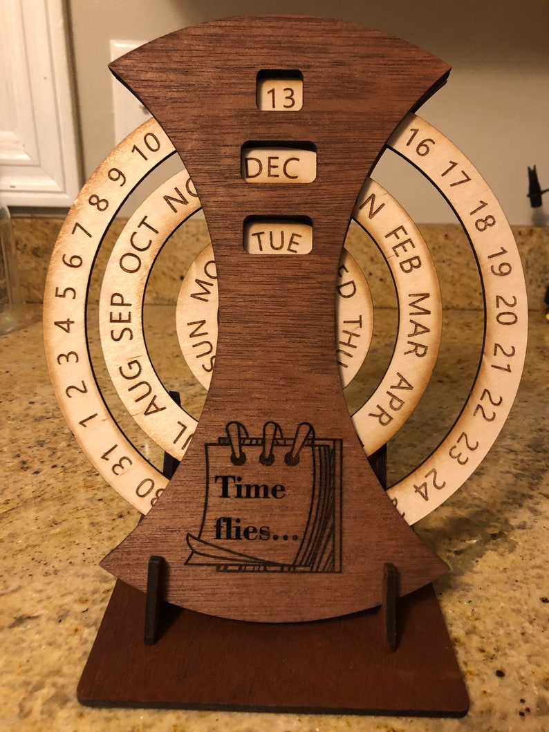 Wooden Perpetual Calendar Circular Day Month Year Eternal Etsy