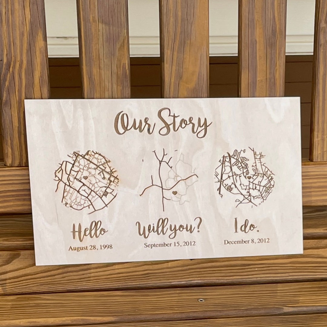 Personalized Wood Memory Map | Anniversary, Wedding Gift - Etsy