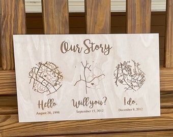 Personalized Wood Memory Map | Anniversary, Wedding Gift