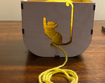 Handmade Cat Yarn Bowl | Wood Knitting & Crochet Box