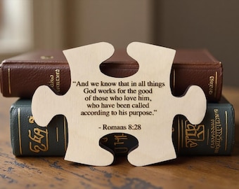 Personalized Wooden Puzzle Piece Engraved with Bible Quote - Christian Gift for Couples, Love & Connection Jigsaw Keepsake