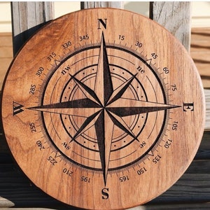 Compass Wood Lazy Susan Wooden Turntable Table Décor | Laser Engraved Housewarming Gift | Wall Table Centerpiece Handmade Wedding Gift