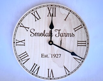 Personalized Farmhouse Wood Clock | Laser Engraved, Kitchen Decor