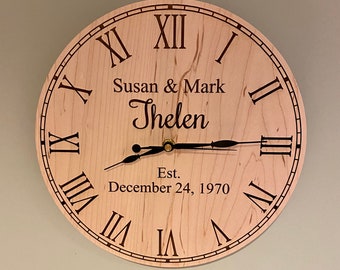 Engraved Clock Gift | Housewarming Wood Clock Gift | Fifth Anniversary Gift | Rustic Wall Clock | Farmhouse Clock for Kitchen | Wooden clock