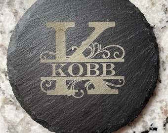 Engraved Slate Coasters – Personalized Monogram, First Home Gift