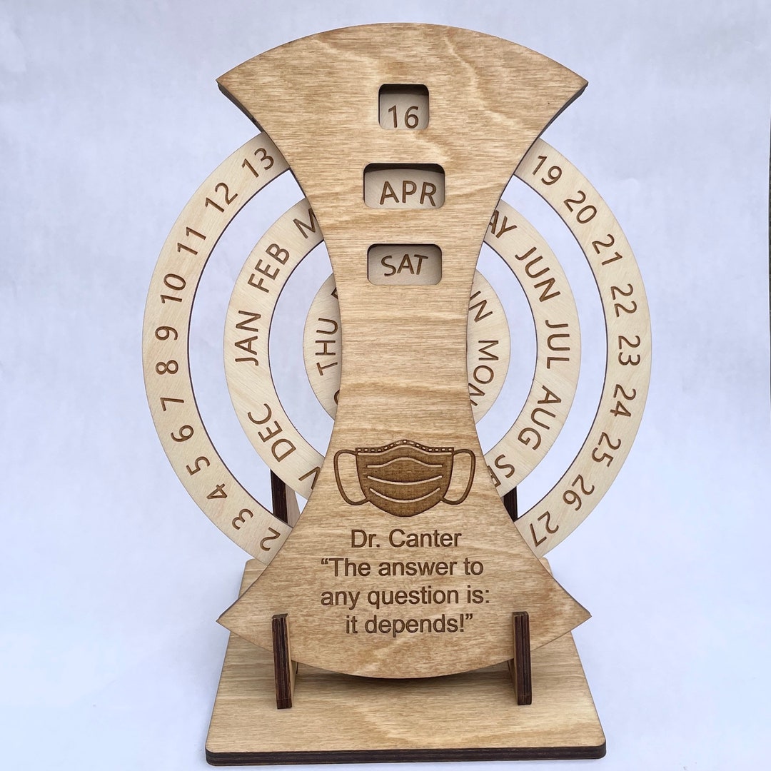 Wooden Perpetual Calendar Circular Day Month Year Eternal Calendar