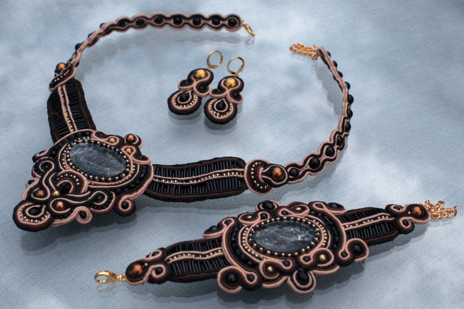 Soutache Jewelry Set Pyrites jewelry for prom gift to mother Etsy