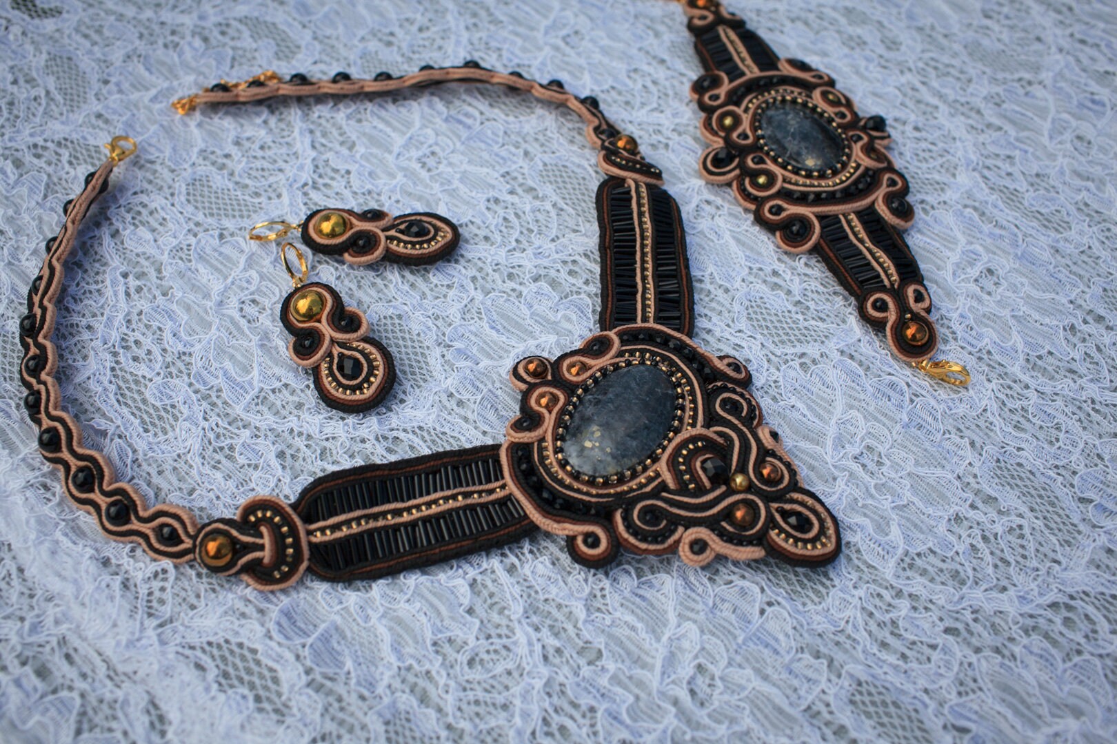 Soutache Jewelry Set Pyrites jewelry for prom gift to mother Etsy