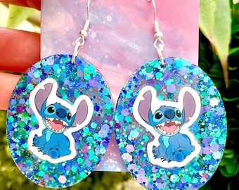 Stitch from Lilo and Stitch Inspired Dangle Earrings Stitch Earrings Alien Earrings