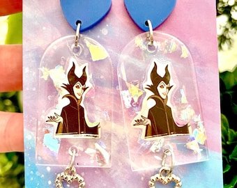 Maleficent Acrylic Earrings, Sleeping Beauty, Disney Inspired, Maleficent, Villain Earrings