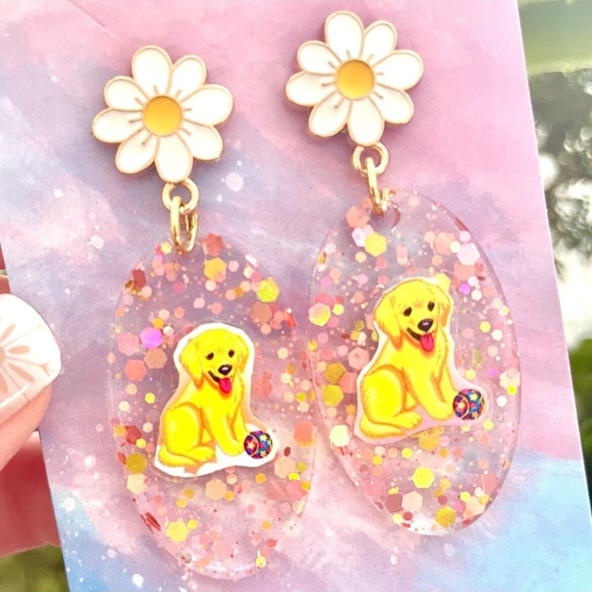 AuburnCactus Lisa Frank Inspired Acrylic Dog Earrings