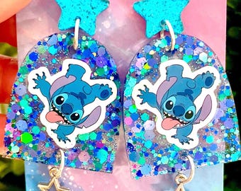 Stitch from Lilo and Stitch Inspired Dangle Earrings Stitch Earrings Alien Earrings