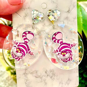 Cheshire Cat Earrings, Alice In Wonderland Inspired, Cheshire Cat Acrylic Earrings