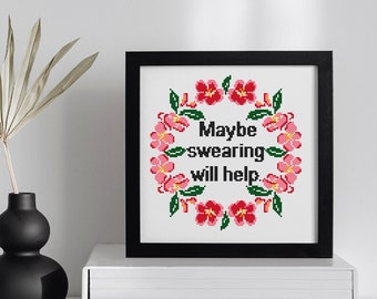 Maybe Swearing Will Help Canvas Print. Wall Art Decor. Gift Funny. Printed Framed Design. Funny Subversive Printed Wall Art. Modern Prints