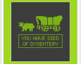 Oregon Trail Cross Stitch Pattern. You Have Died of Dysentery Digital Download. X-Stitch Pattern. Computer Game Pattern. Oregon Trail
