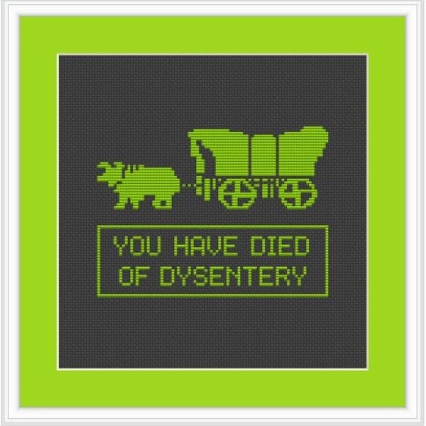 Oregon Trail Cross Stitch Pattern. You Have Died of Dysentery Digital Download. X-Stitch Pattern. Computer Game Pattern. Oregon Trail