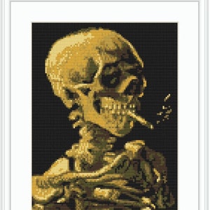 Skull of a Skeleton With Burning Cigarette Cross Stitch Pattern. Vincent Van Gogh Painting PDF. Skull Cross Stitch. Modern DIY Embroidery.
