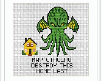 May Cthulhu Destroy This Home Last Cross Stitch Pattern. Godzilla Modern Cross Stitch Pattern. Funny Subversive Cross Stitch. Sarcastic Kit